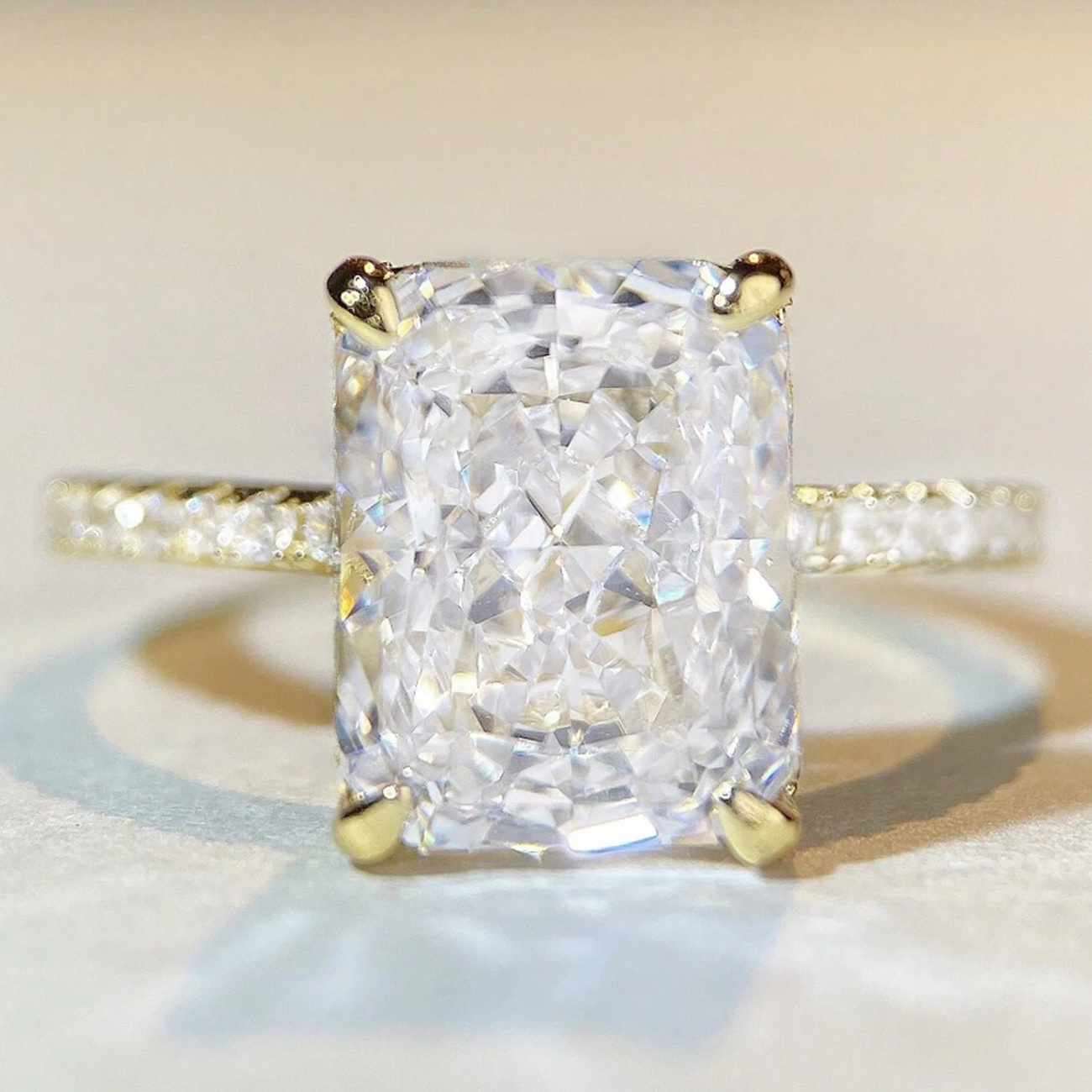 Stylish Radiant Cut White Moissanite Golden Ring